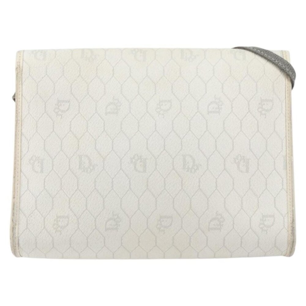 Authentic Christian Dior Honeycomb Canvas Shoulder Bag PVC Gold White - Picture 10 of 16